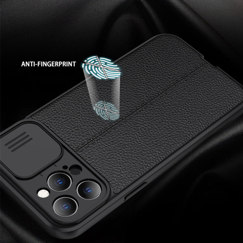 Luxury iPhone Case MagSafe Compatible Leather Texture Sliding Camera Cover Shockproof Protective Cover Camera Lens Protection Slim Design