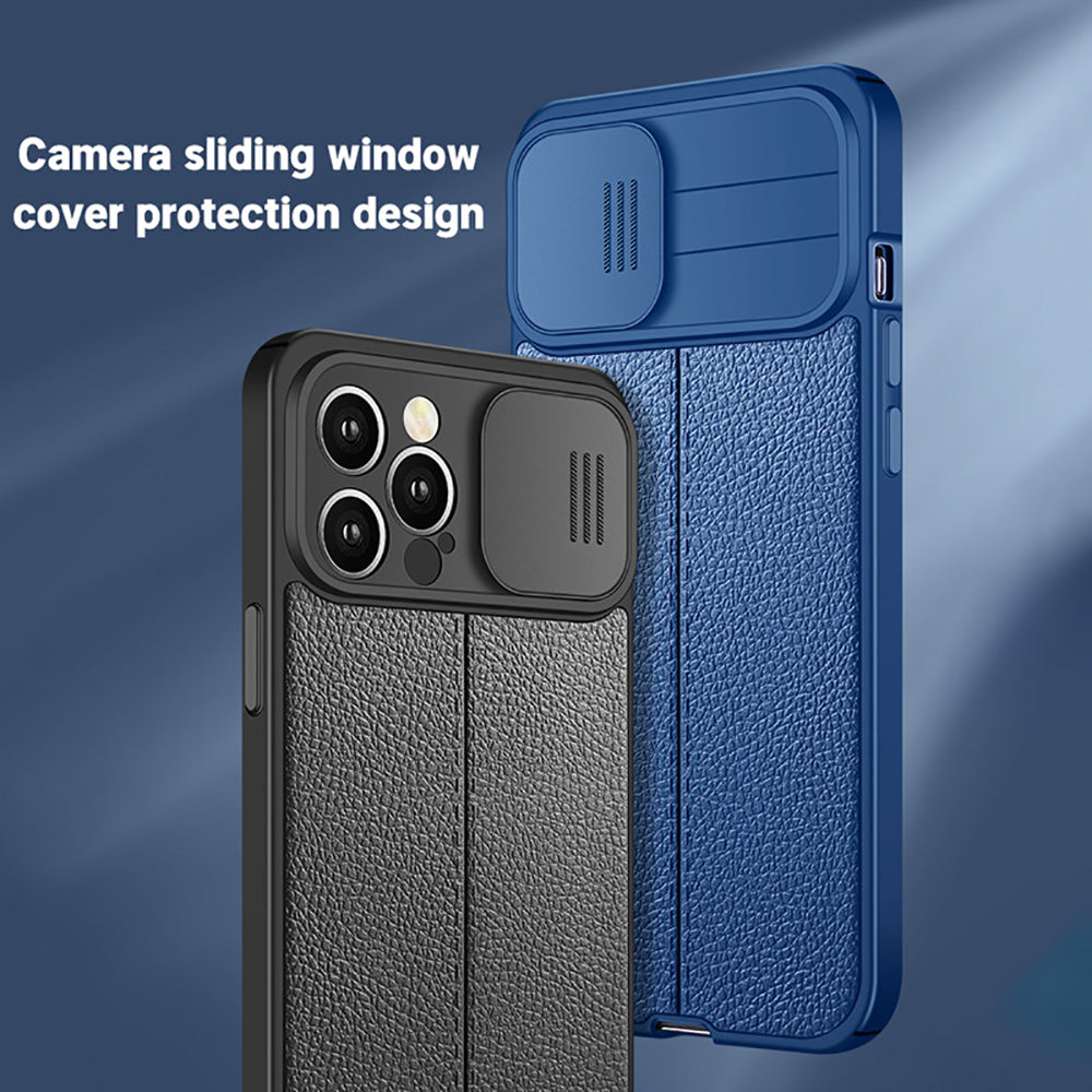 Luxury iPhone Case MagSafe Compatible Leather Texture Sliding Camera Cover Shockproof Protective Cover Camera Lens Protection Slim Design