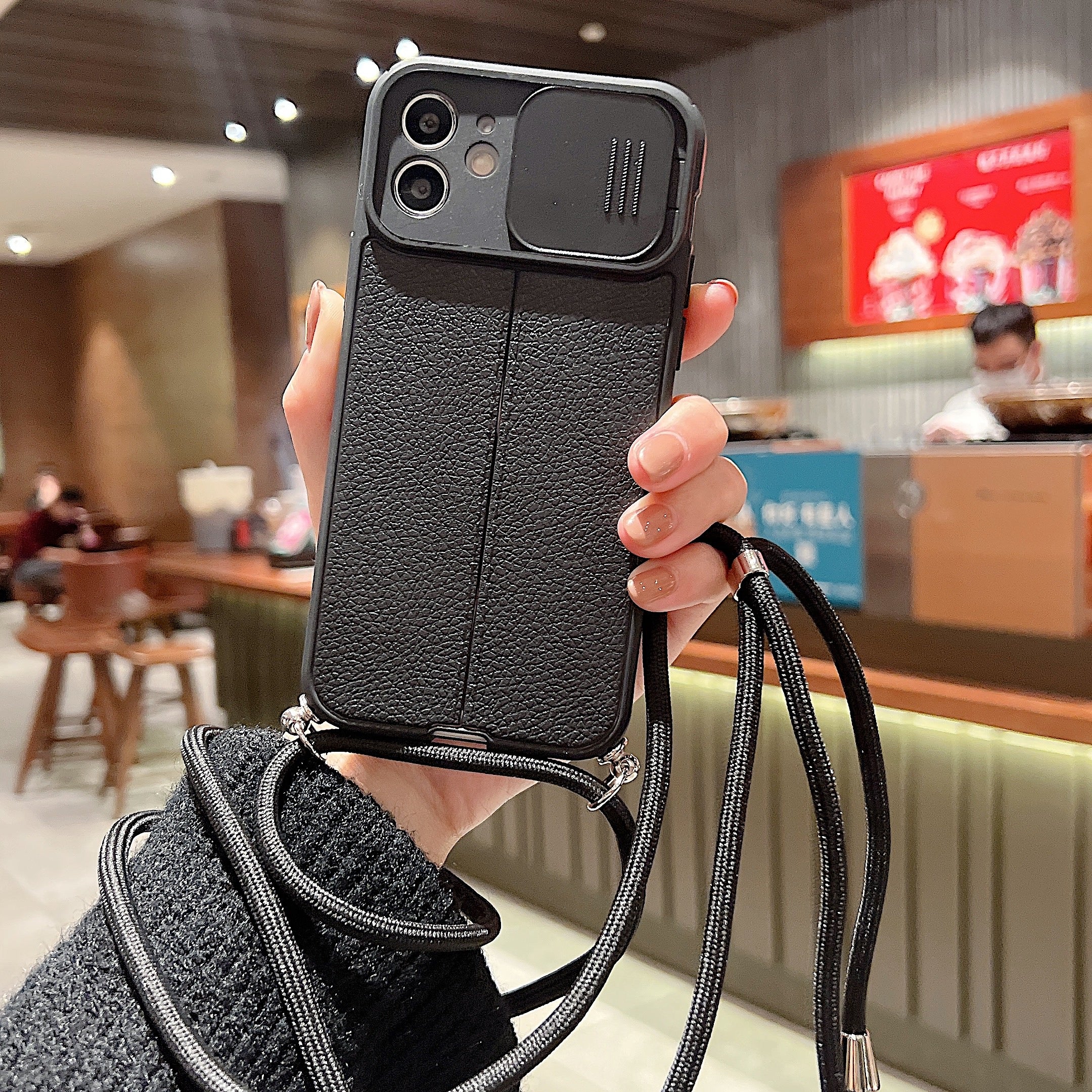 Luxury iPhone Case MagSafe Compatible Leather Texture Sliding Camera Cover Shockproof Protective Cover Camera Lens Protection Slim Design