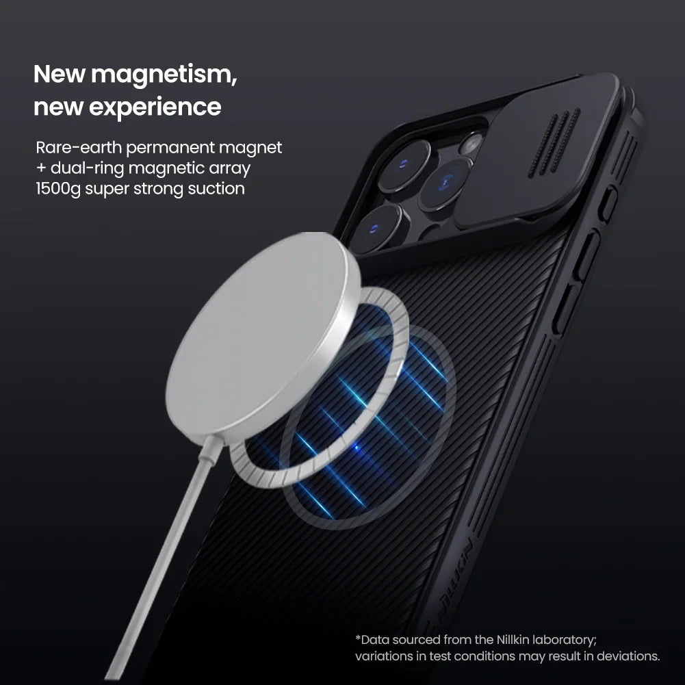 Luxury iPhone Case MagSafe Compatible Leather Texture Sliding Camera Cover Shockproof Protective Cover Camera Lens Protection Slim Design