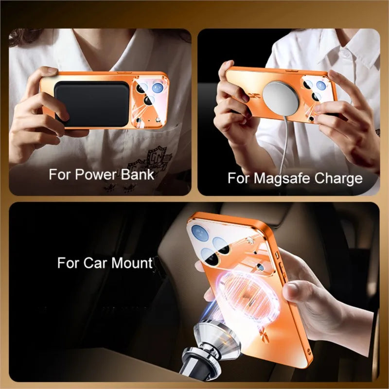 Luxury iPhone Case MagSafe Compatible Magnetic Shockproof Cover Camera Lens Protection Ultra Thin Full Protection Hard Matte PC Protective Back