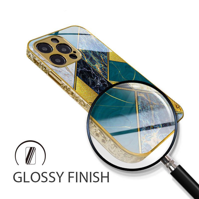 Luxury iPhone Case MagSafe Compatible Marble Texture Shockproof Protective Cover Gold Frame Design Camera Lens Protection Slim Profile