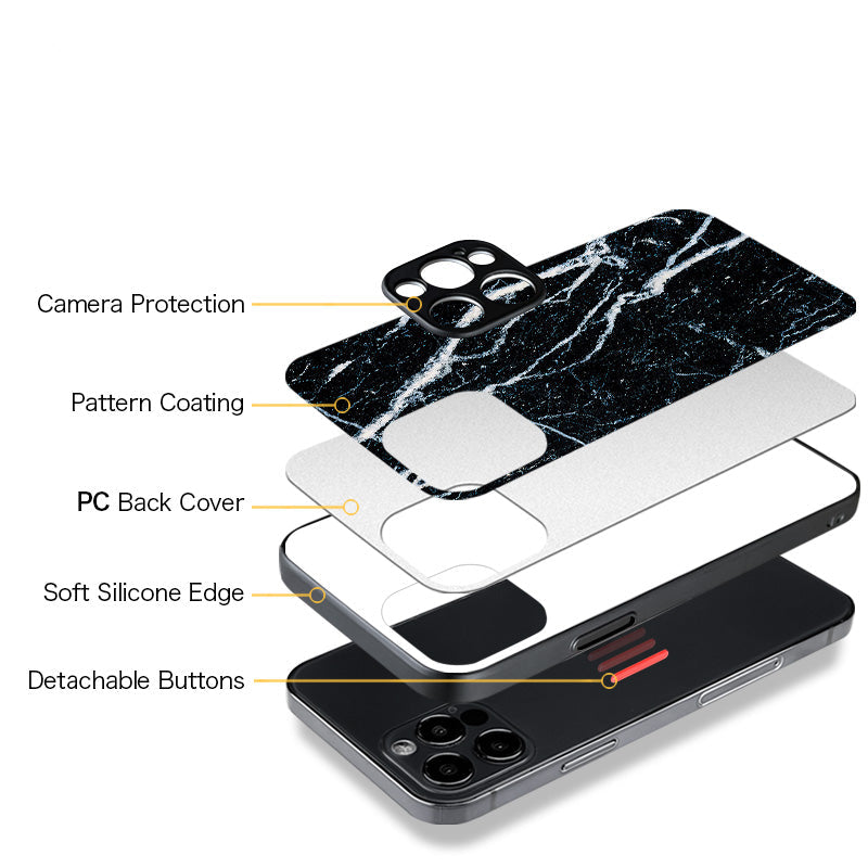 Luxury iPhone Case MagSafe Compatible Marble Texture Shockproof Protective Cover Gold Frame Design Camera Lens Protection Slim Profile