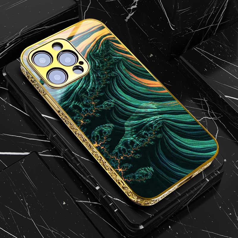 Luxury iPhone Case MagSafe Compatible Marble Texture Shockproof Protective Cover Gold Frame Design Camera Lens Protection Slim Profile