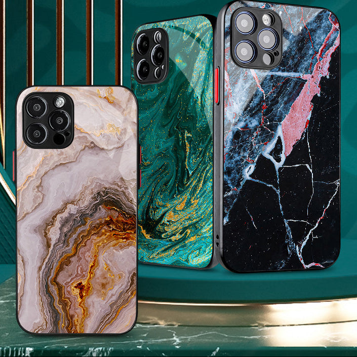 Luxury iPhone Case MagSafe Compatible Marble Texture Shockproof Protective Cover Gold Frame Design Camera Lens Protection Slim Profile