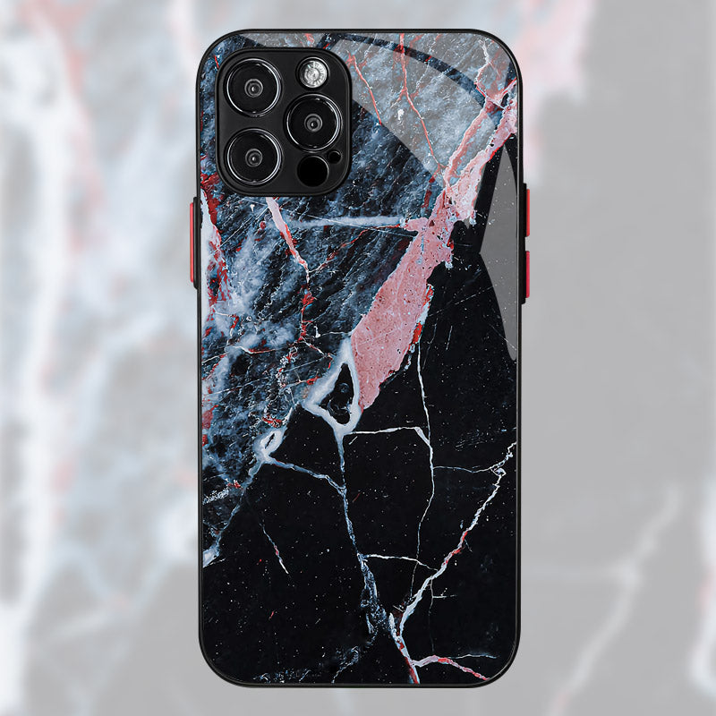 Luxury iPhone Case MagSafe Compatible Marble Texture Shockproof Protective Cover Gold Frame Design Camera Lens Protection Slim Profile