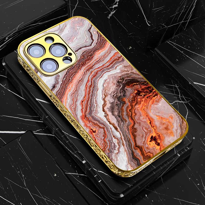 Luxury iPhone Case MagSafe Compatible Marble Texture Shockproof Protective Cover Gold Frame Design Camera Lens Protection Slim Profile