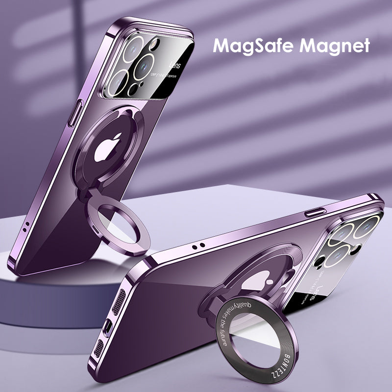 Luxury iPhone Case MagSafe Compatible Matte Ring Stand Shockproof Protective Cover Hard PC Camera Lens Protection Ultra Thin Slim Design