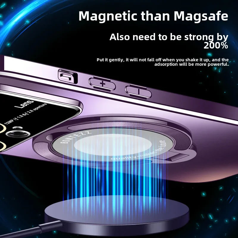 Luxury iPhone Case MagSafe Compatible Matte Ring Stand Shockproof Protective Cover Hard PC Camera Lens Protection Ultra Thin Slim Design