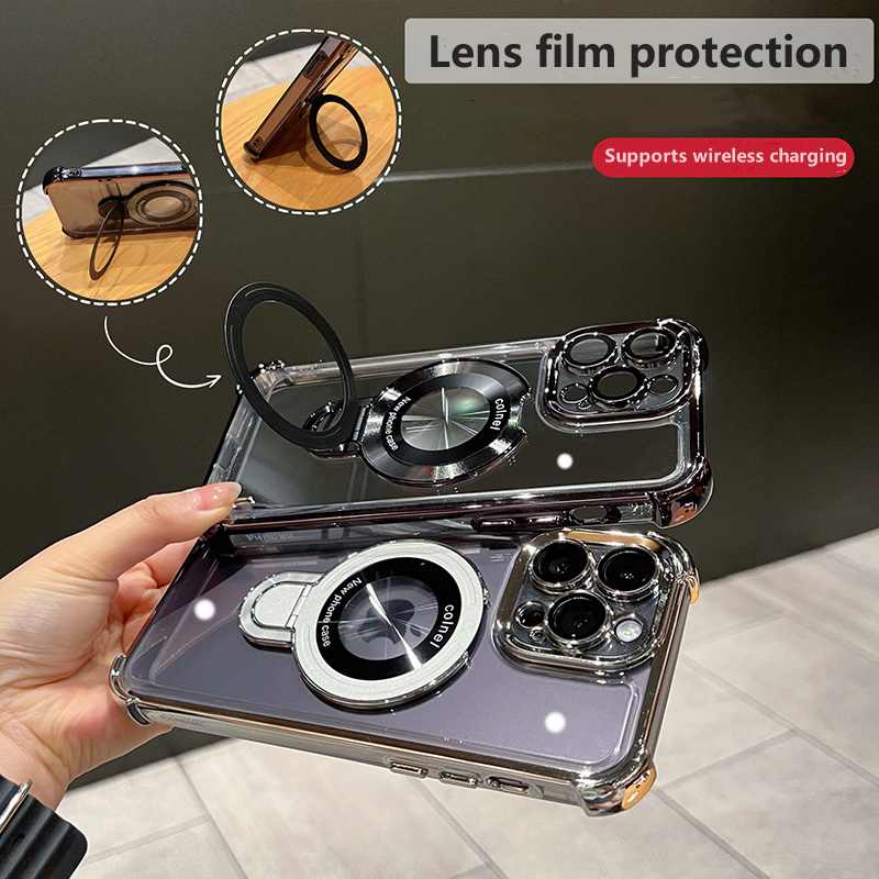Luxury iPhone Case MagSafe Compatible Matte Ring Stand Shockproof Protective Cover Hard PC Camera Lens Protection Ultra Thin Slim Design