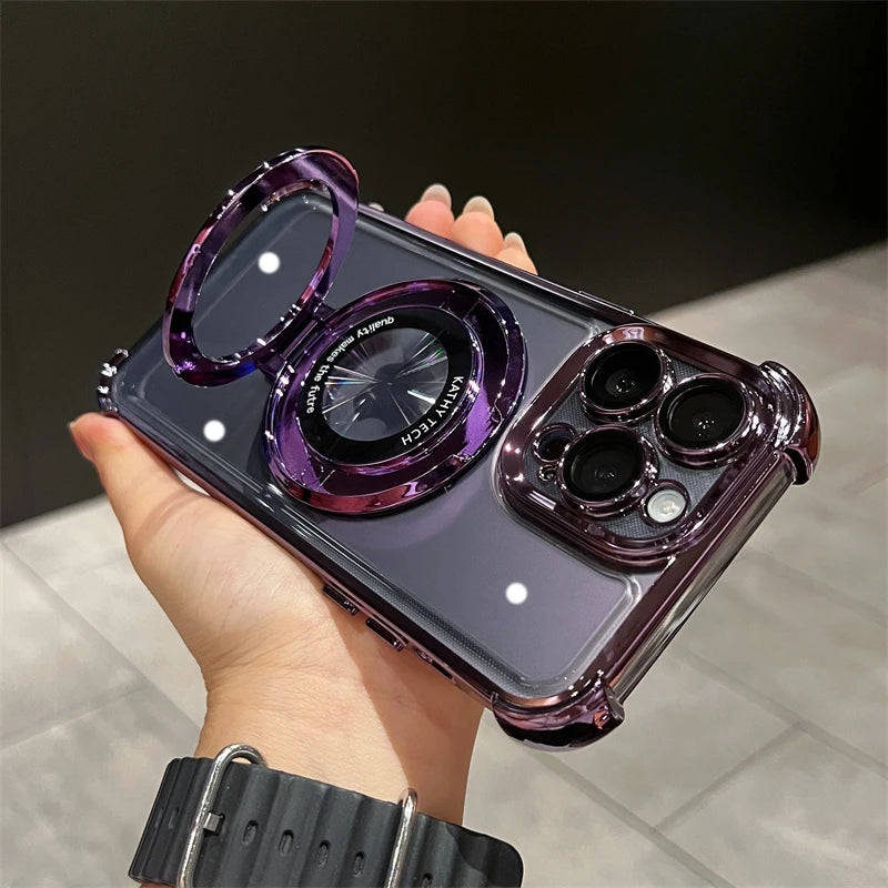 Luxury iPhone Case MagSafe Compatible Matte Ring Stand Shockproof Protective Cover Hard PC Camera Lens Protection Ultra Thin Slim Design
