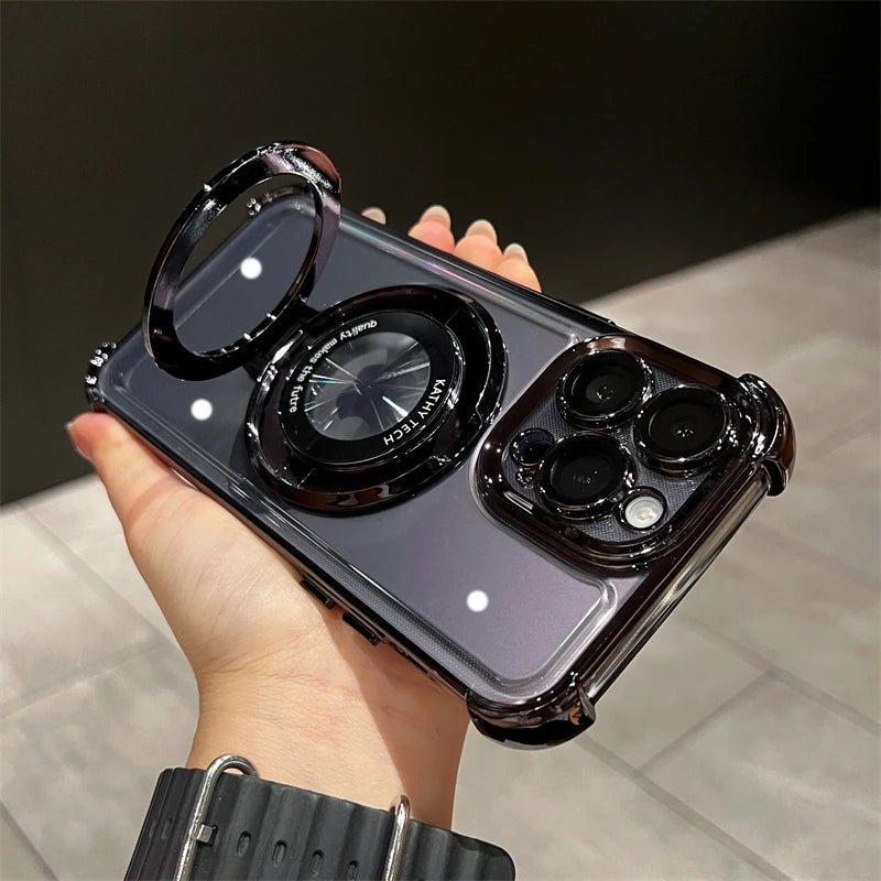 Luxury iPhone Case MagSafe Compatible Matte Ring Stand Shockproof Protective Cover Hard PC Camera Lens Protection Ultra Thin Slim Design