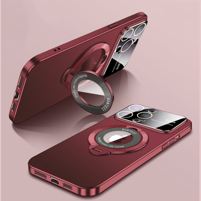 Luxury iPhone Case MagSafe Compatible Matte Ring Stand Shockproof Protective Cover Hard PC Camera Lens Protection Ultra Thin Slim Design