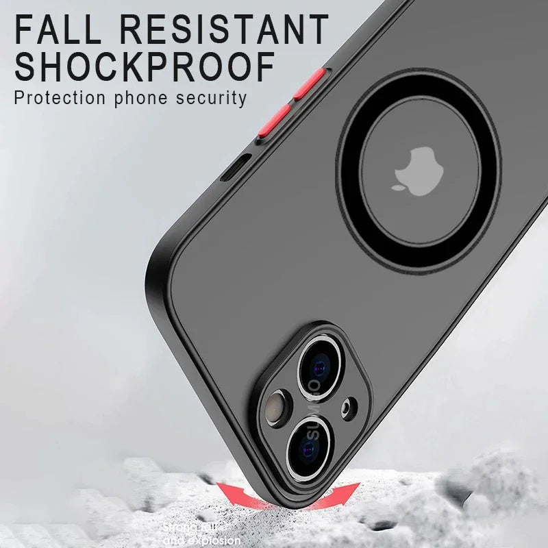 Luxury iPhone Case MagSafe Compatible Matte Shockproof Protective Cover Camera Lens Protection Slim Magnetic Design