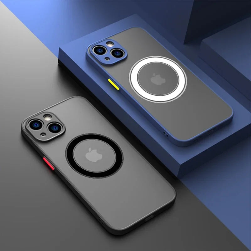 Luxury iPhone Case MagSafe Compatible Matte Shockproof Protective Cover Camera Lens Protection Slim Magnetic Design