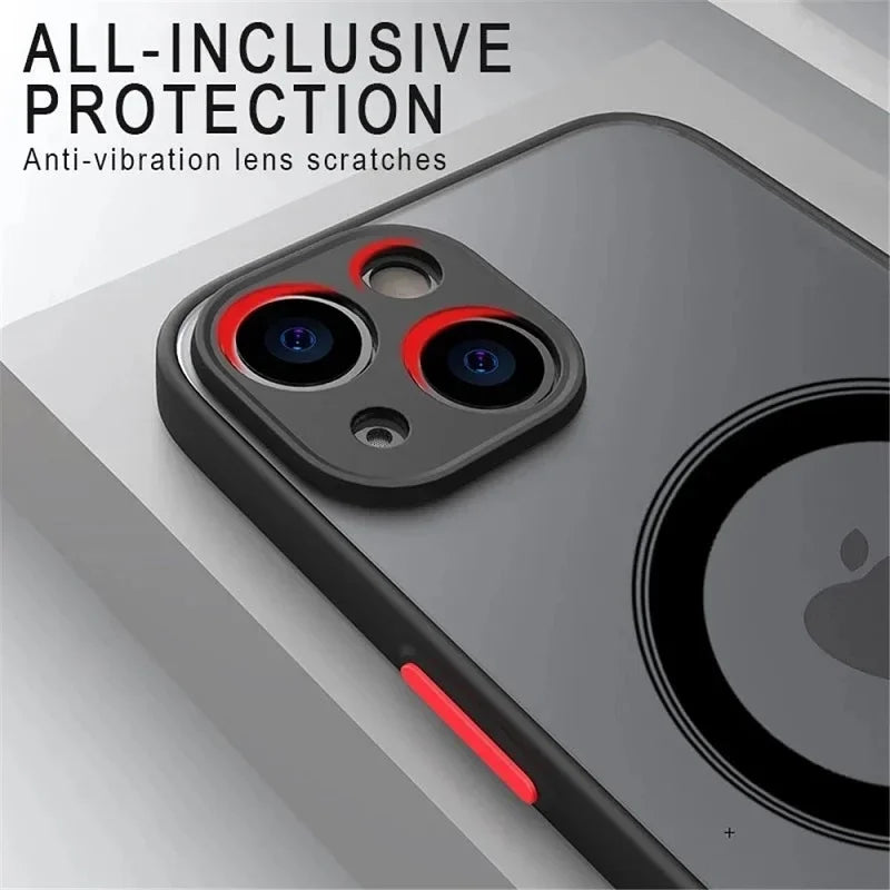 Luxury iPhone Case MagSafe Compatible Matte Shockproof Protective Cover Camera Lens Protection Slim Magnetic Design