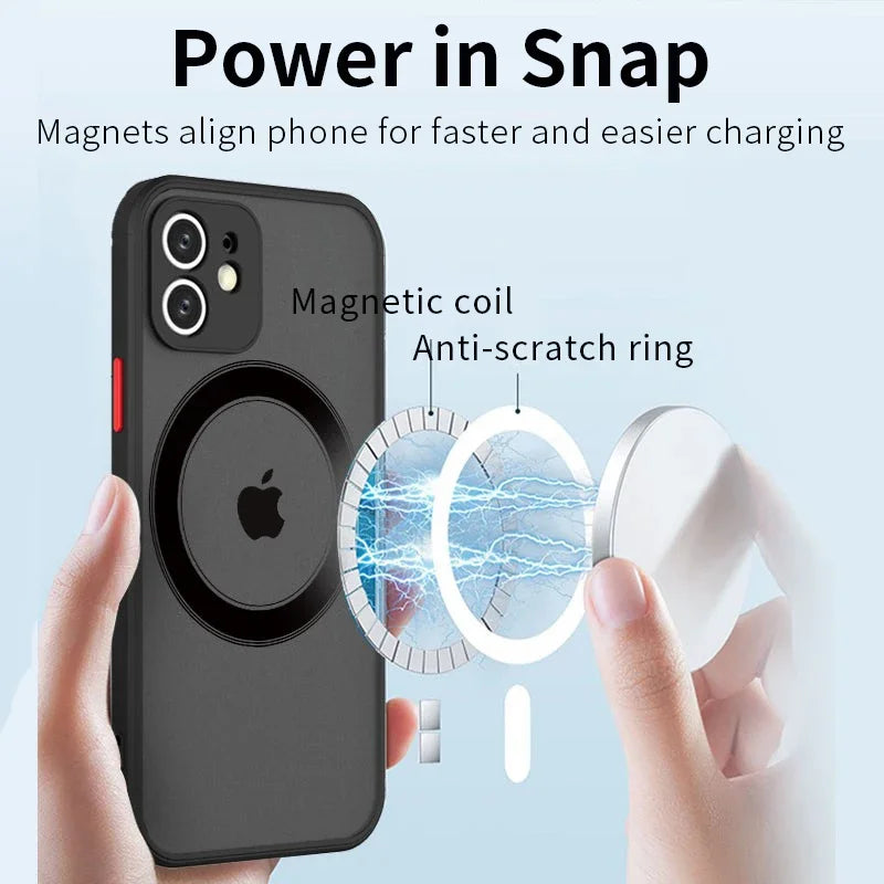 Luxury iPhone Case MagSafe Compatible Matte Shockproof Protective Cover Camera Lens Protection Slim Magnetic Design