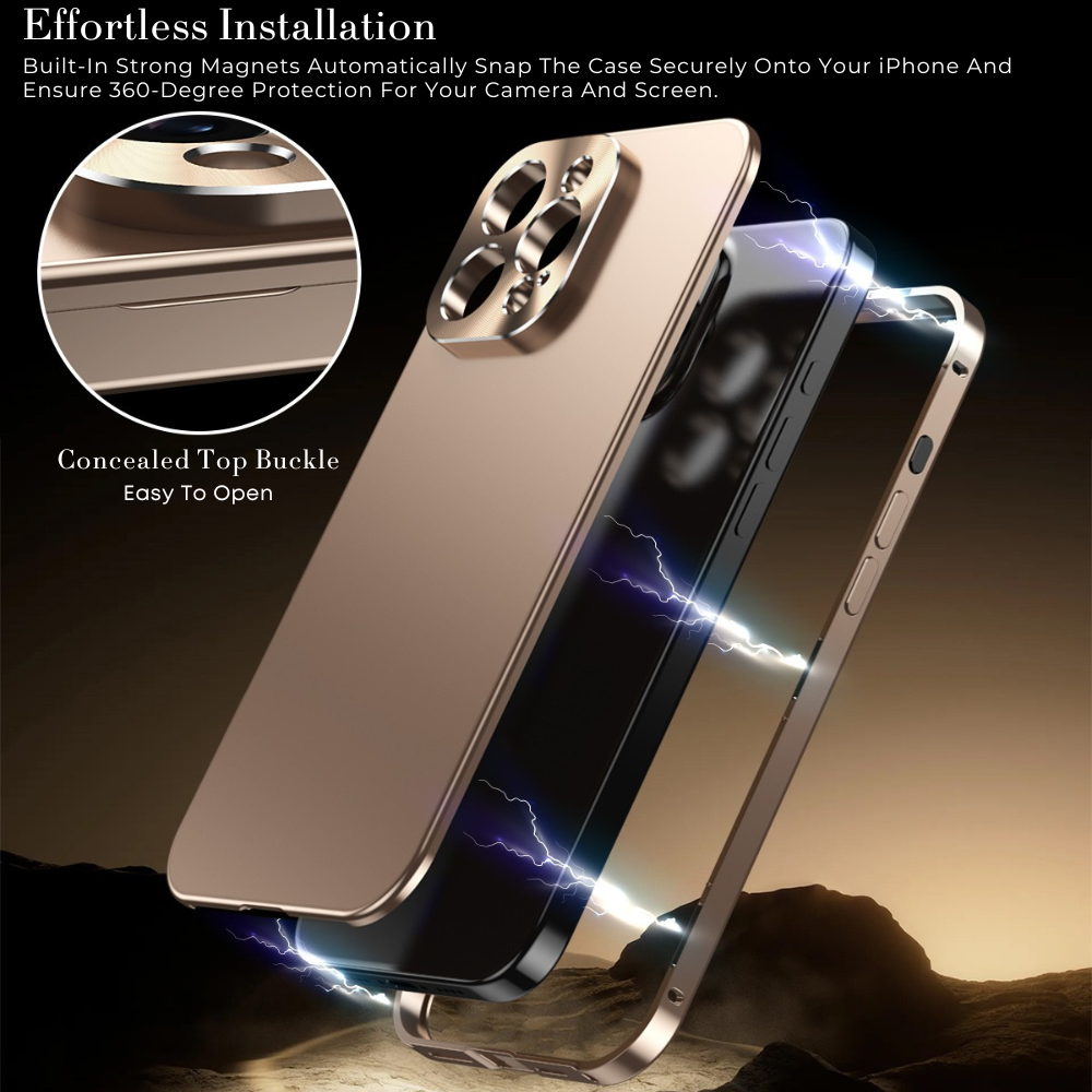 Luxury iPhone Case Magnetic Aluminum Frame Shockproof Protective Cover Full Camera Lens Protection Slim Metal Design Wireless Charging Compatible