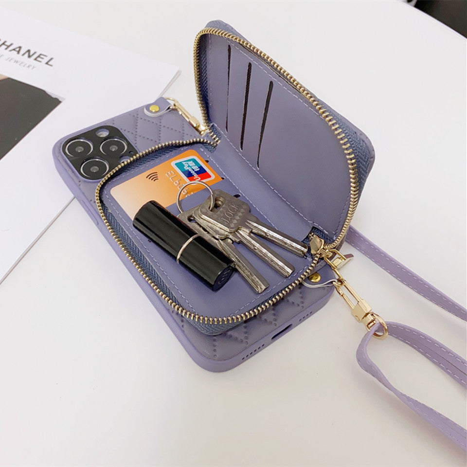 Luxury iPhone Case Wallet MagSafe Compatible Leather Zipper Crossbody Strap Card Holder Shockproof Protective Cover Camera Lens Protection Slim Design