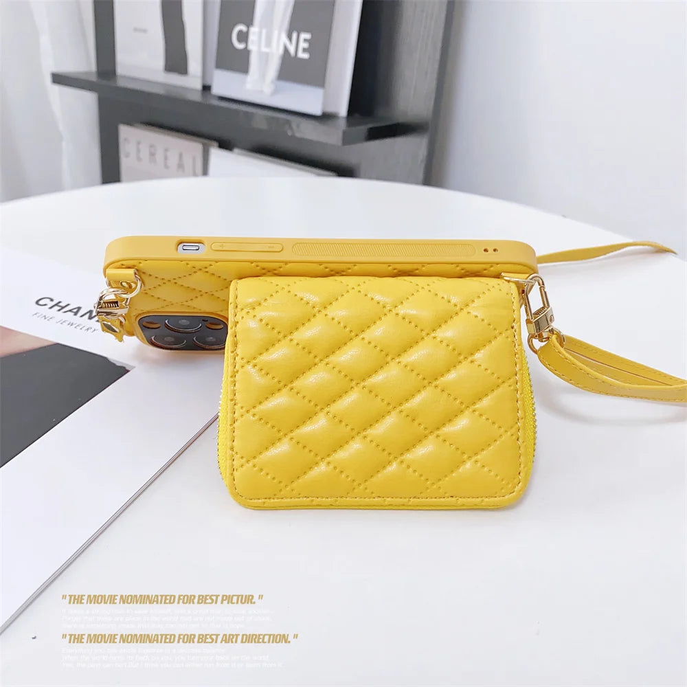 Luxury iPhone Case Wallet MagSafe Compatible Leather Zipper Crossbody Strap Card Holder Shockproof Protective Cover Camera Lens Protection Slim Design