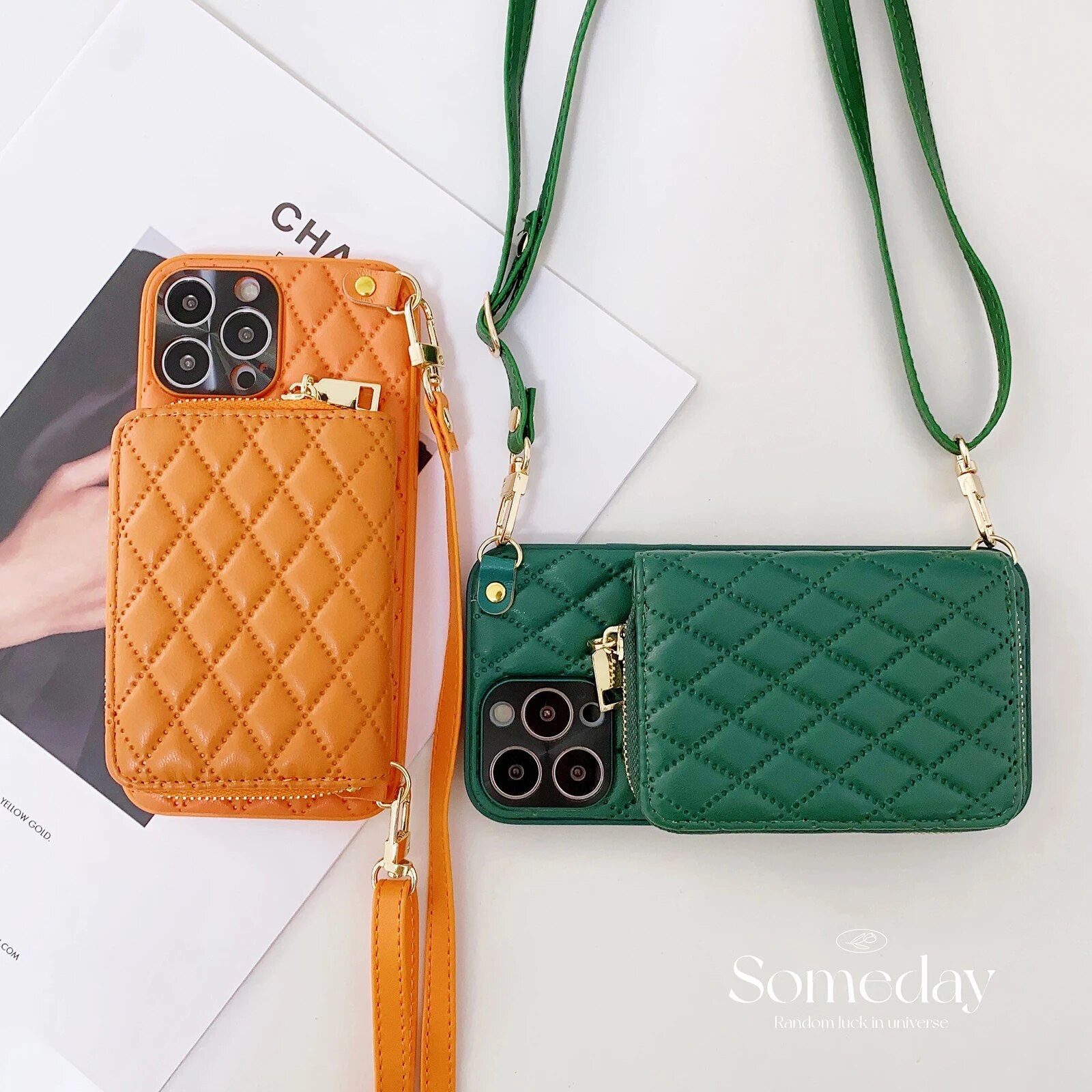 Luxury iPhone Case Wallet MagSafe Compatible Leather Zipper Crossbody Strap Card Holder Shockproof Protective Cover Camera Lens Protection Slim Design