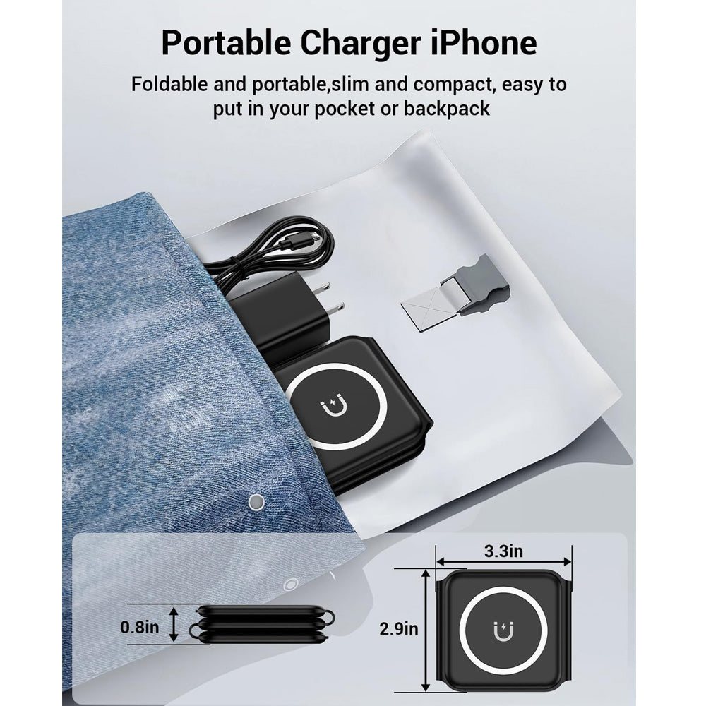Premium 3-in-1 Wireless Charger Foldable MagSafe Compatible 15W Fast Charging Aluminum Dock Station Magnetic Multi Device Charging Stand