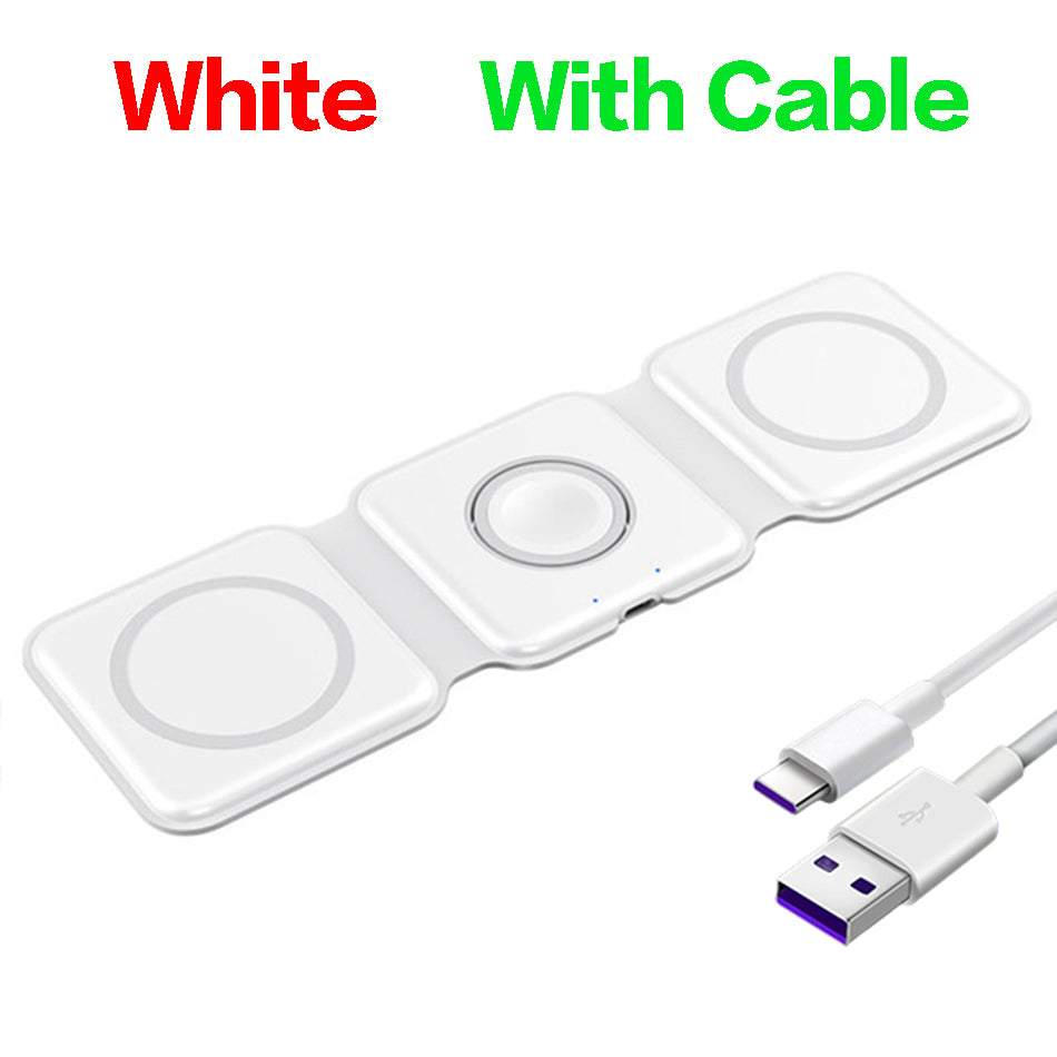 Premium 3-in-1 Wireless Charger Foldable MagSafe Compatible 15W Fast Charging Aluminum Dock Station Magnetic Multi Device Charging Stand