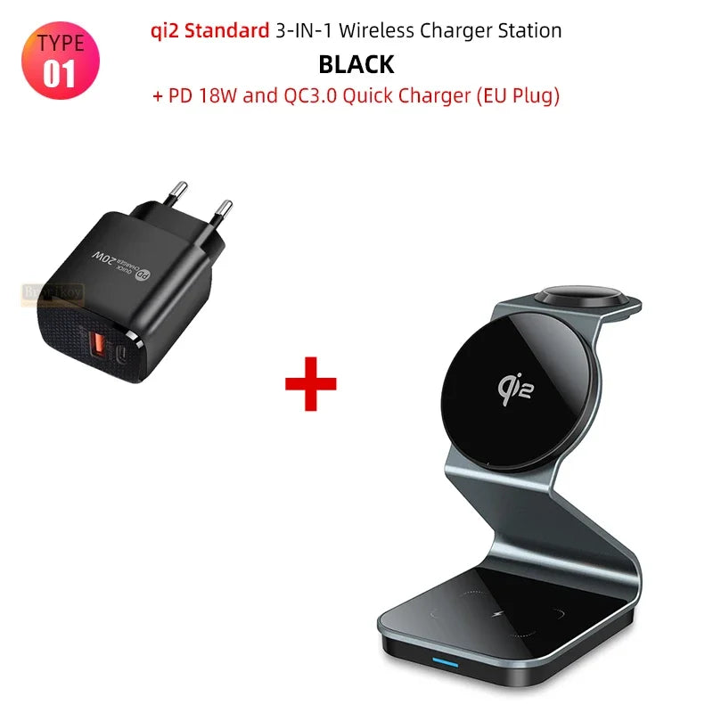 Premium 3-in-1 Wireless Charger Foldable MagSafe Compatible 15W Fast Charging Aluminum Dock Station Magnetic Multi Device Charging Stand
