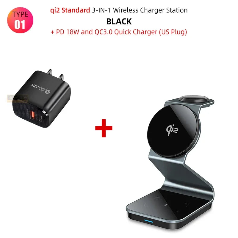 Premium 3-in-1 Wireless Charger Foldable MagSafe Compatible 15W Fast Charging Aluminum Dock Station Magnetic Multi Device Charging Stand