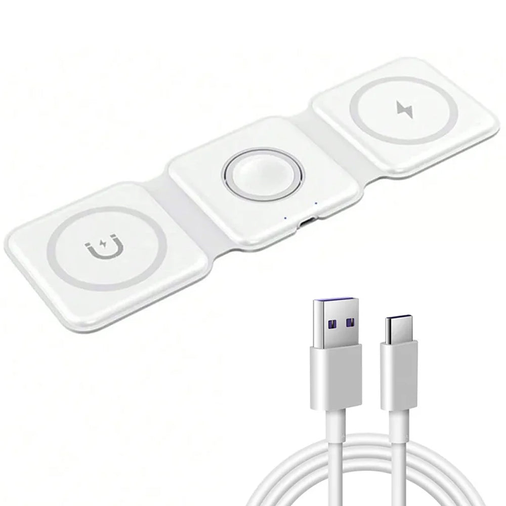 Premium 3-in-1 Wireless Charger Foldable MagSafe Compatible 15W Fast Charging Aluminum Dock Station Magnetic Multi Device Charging Stand