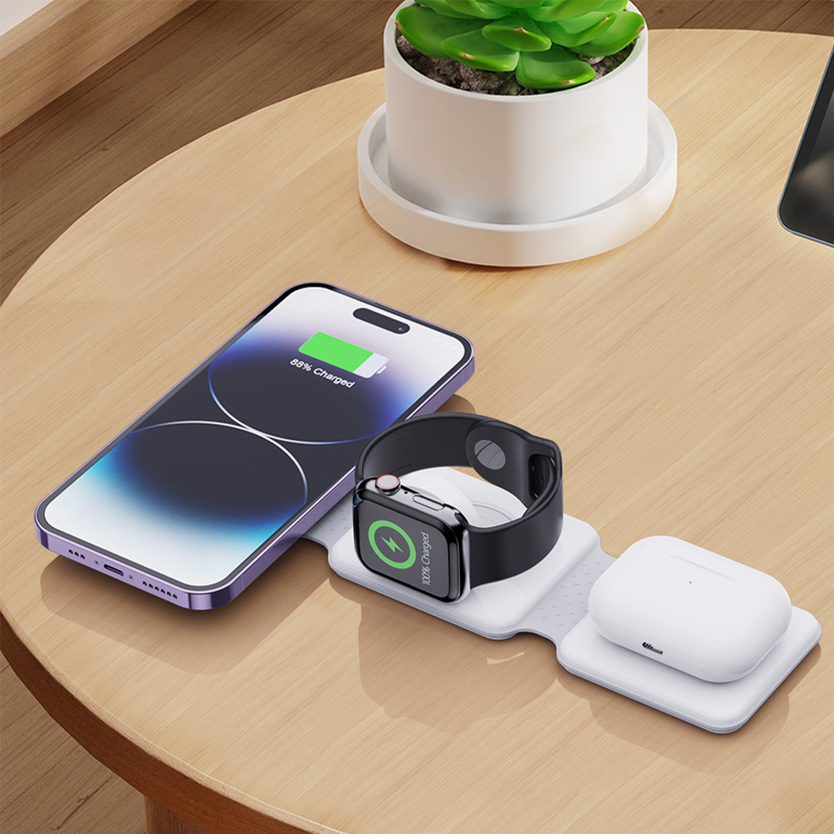 Premium 3-in-1 Wireless Charger Foldable MagSafe Compatible 15W Fast Charging Aluminum Dock Station Magnetic Multi Device Charging Stand