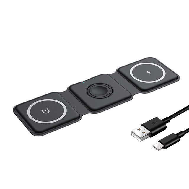 Premium 3-in-1 Wireless Charger Foldable MagSafe Compatible 15W Fast Charging Station Magnetic Portable Charging Dock Smartphone Watch Earbuds