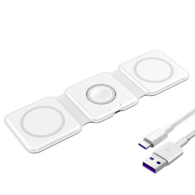 Premium 3-in-1 Wireless Charger Foldable MagSafe Compatible 15W Fast Charging Station Magnetic Portable Charging Dock Smartphone Watch Earbuds