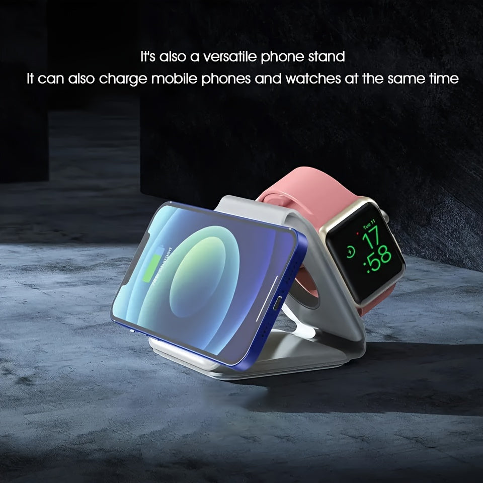 Premium 3-in-1 Wireless Charger Foldable MagSafe Compatible 15W Fast Charging Station Magnetic Portable Charging Dock Smartphone Watch Earbuds