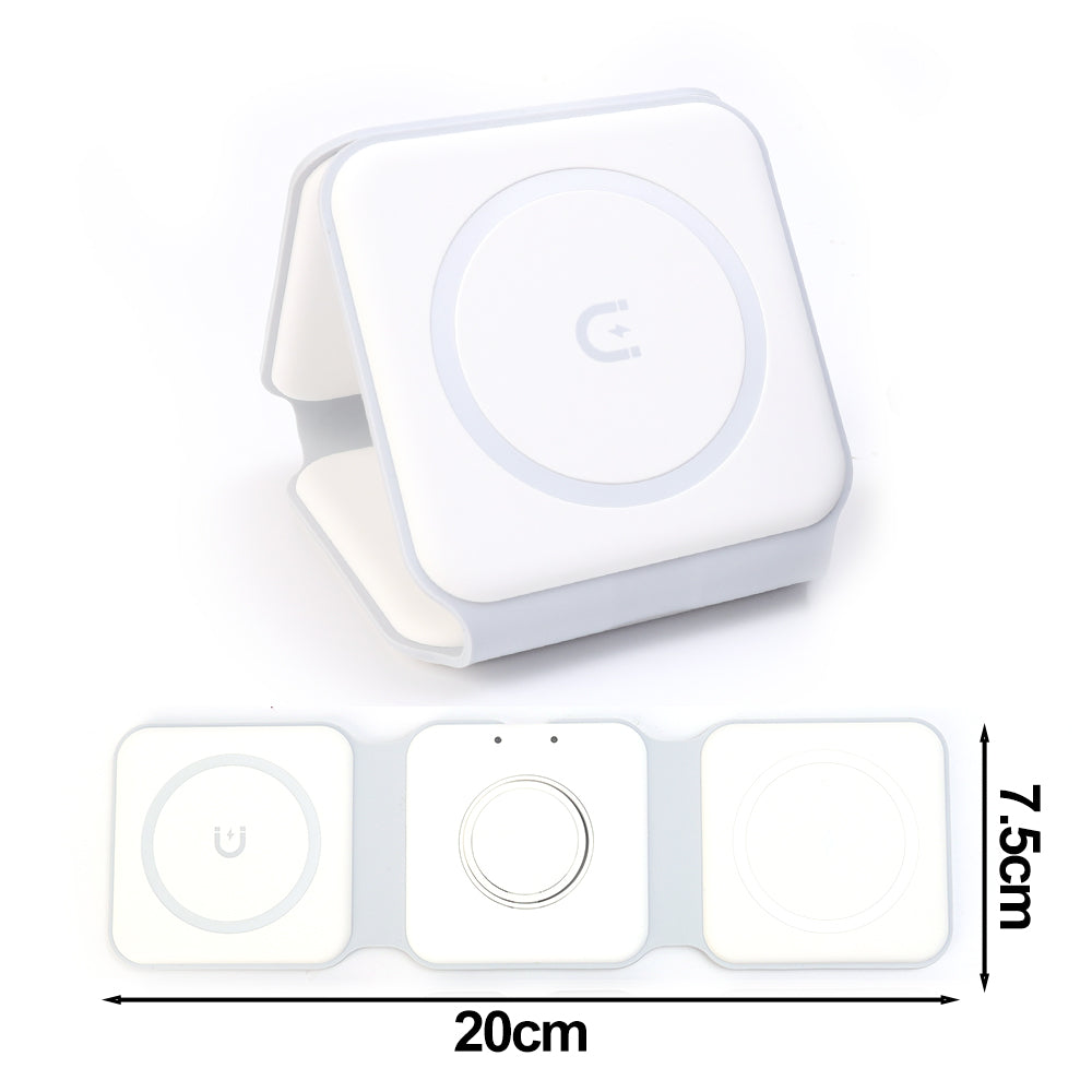 Premium 3-in-1 Wireless Charger Foldable MagSafe Compatible 15W Fast Charging Station Magnetic Portable Charging Dock Smartphone Watch Earbuds