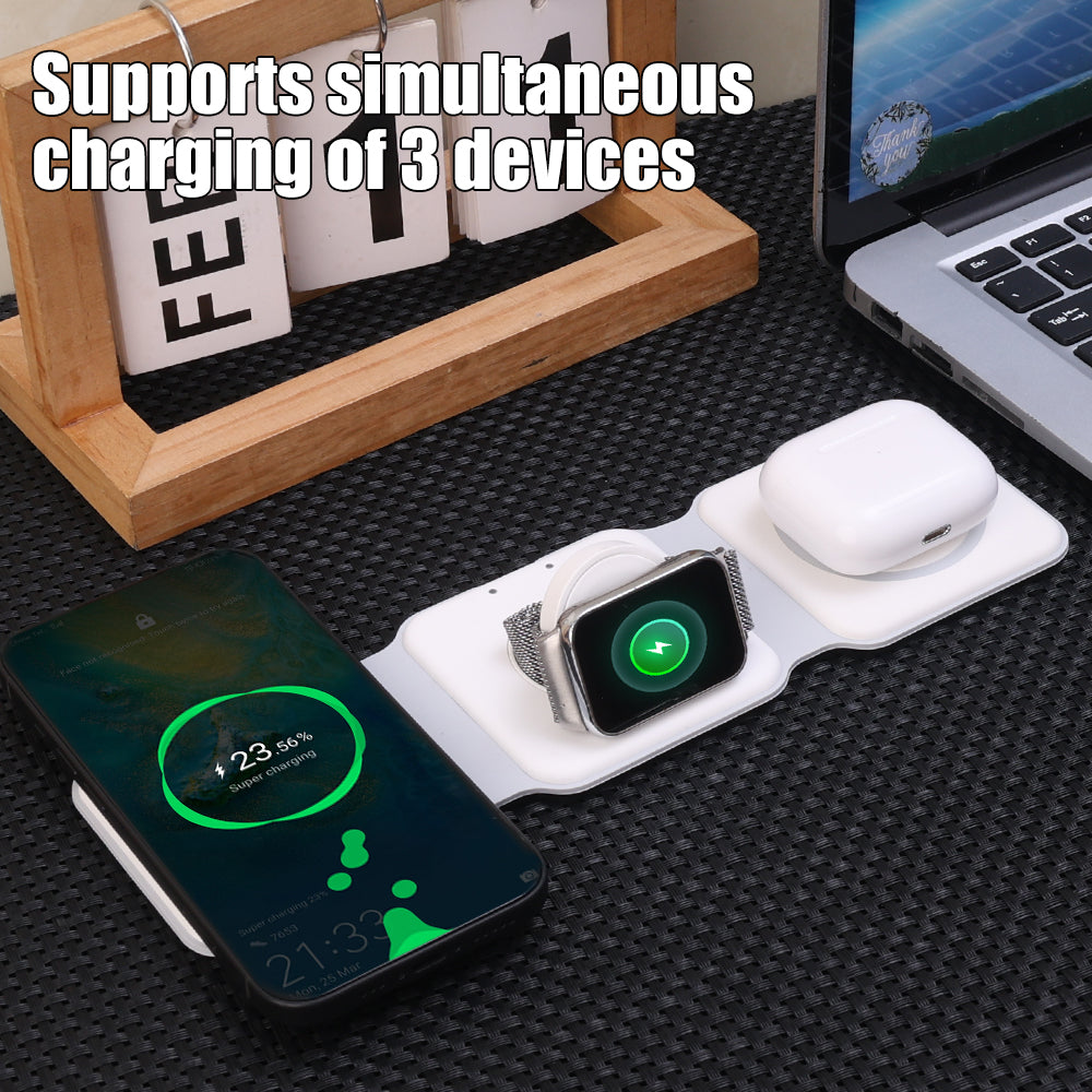 Premium 3-in-1 Wireless Charger Foldable MagSafe Compatible 15W Fast Charging Station Magnetic Portable Charging Dock Smartphone Watch Earbuds