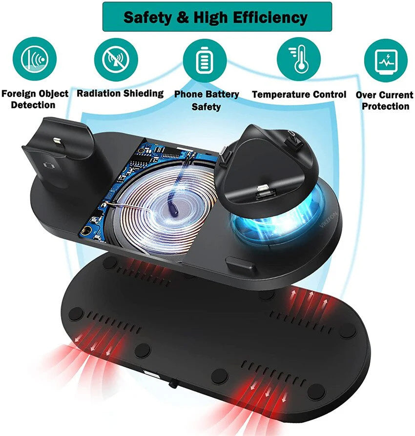 Premium 7-in-1 Wireless Charger Fast Charging Station Foldable Multi Device Charging Dock Smartphone Watch Earbuds Compatible