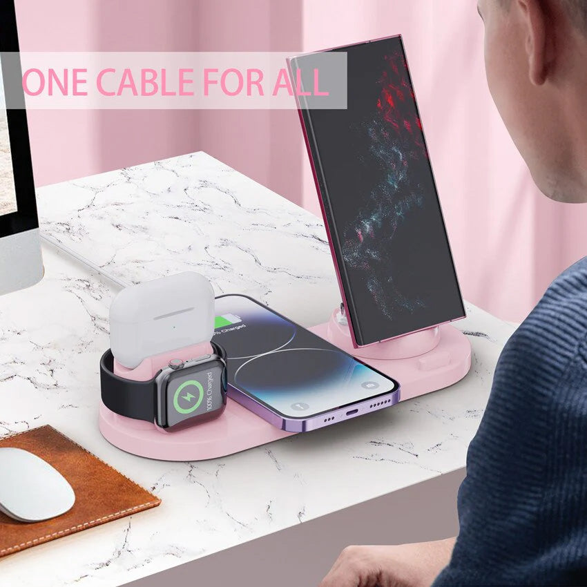 Premium 7-in-1 Wireless Charger Fast Charging Station Foldable Multi Device Charging Dock Smartphone Watch Earbuds Compatible