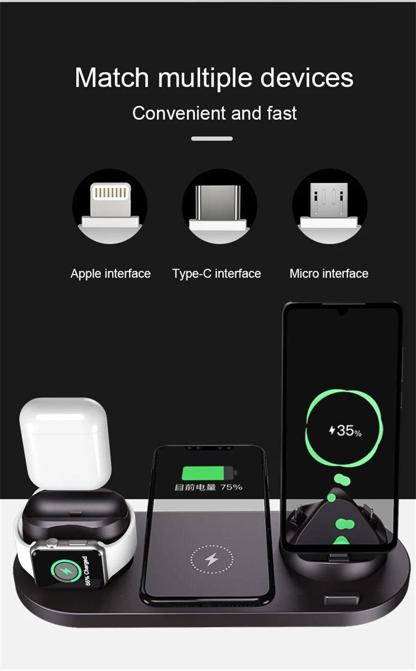 Premium 7-in-1 Wireless Charger Fast Charging Station Foldable Multi Device Charging Dock Smartphone Watch Earbuds Compatible