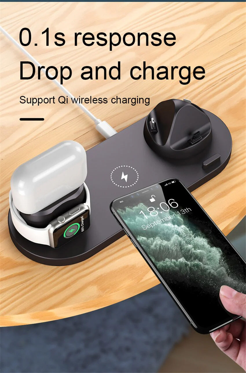 Premium 7-in-1 Wireless Charger Fast Charging Station Foldable Multi Device Charging Dock Smartphone Watch Earbuds Compatible