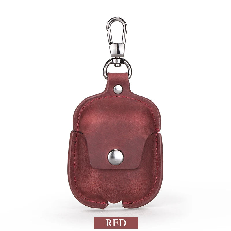 Premium AirPods Case Genuine Leather Protective Cover Keychain Clip Shockproof Slim Design Wireless Charging Compatible