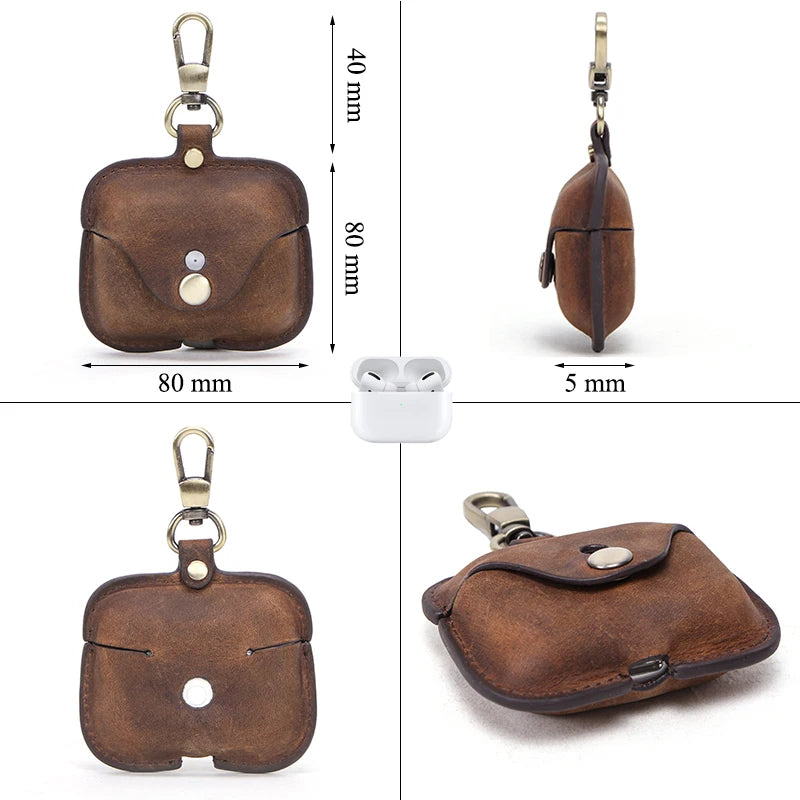 Premium AirPods Case Genuine Leather Protective Cover Keychain Clip Shockproof Slim Design Wireless Charging Compatible