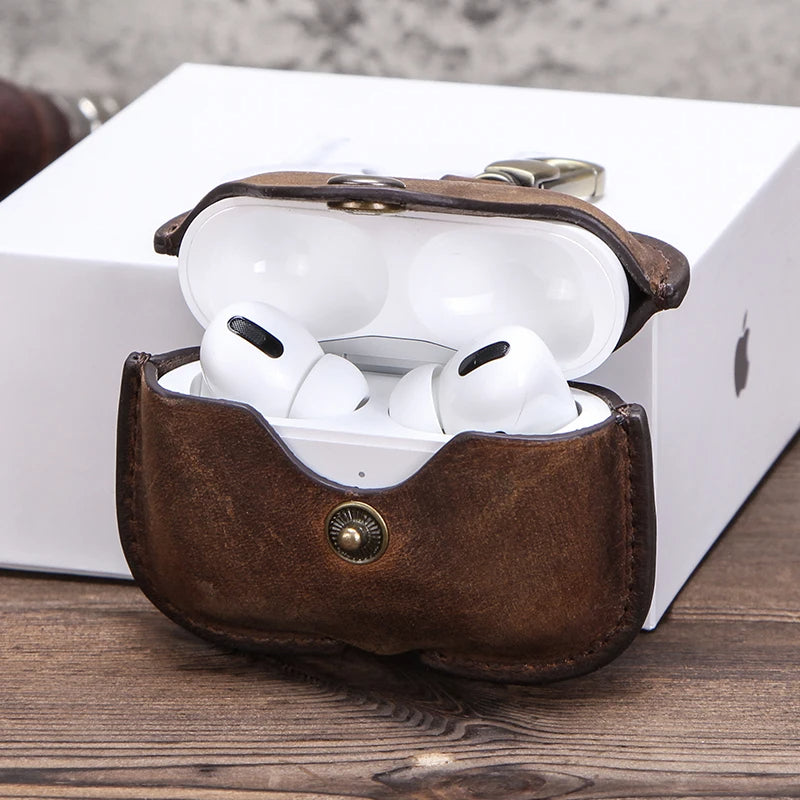 Premium AirPods Case Genuine Leather Protective Cover Keychain Clip Shockproof Slim Design Wireless Charging Compatible