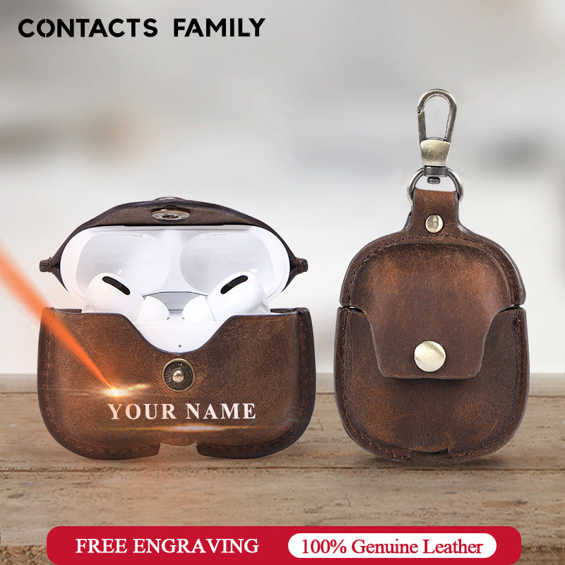Premium AirPods Case Genuine Leather Protective Cover Keychain Clip Shockproof Slim Design Wireless Charging Compatible