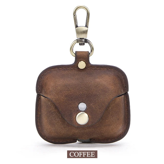 Premium AirPods Case Genuine Leather Protective Cover Keychain Clip Shockproof Slim Design Wireless Charging Compatible