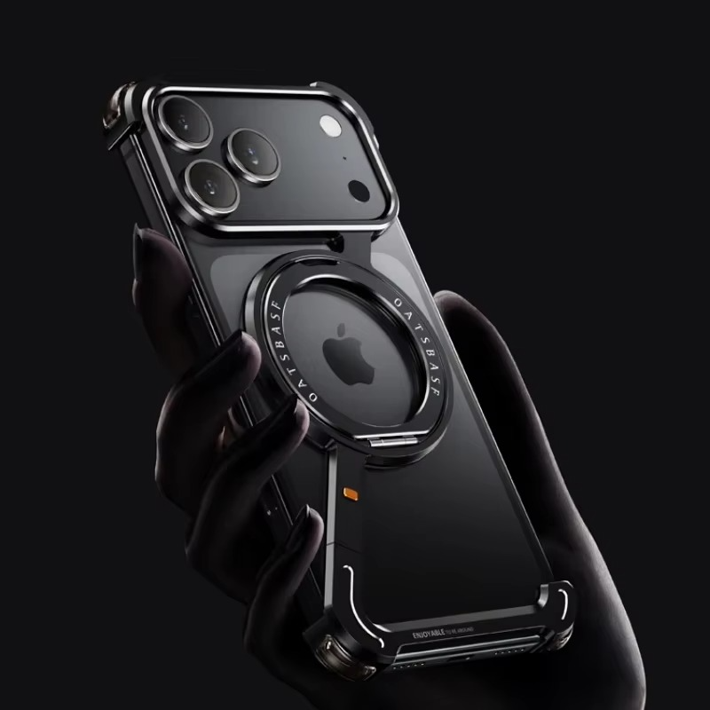 Premium Aluminum Magnetic iPhone Case MagSafe Compatible Frameless Shockproof Protector 360° Rotating Stand Ring Camera Lens Guard