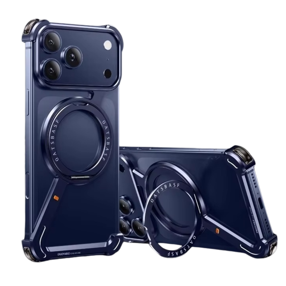 Premium Aluminum Magnetic iPhone Case MagSafe Compatible Frameless Shockproof Protector 360° Rotating Stand Ring Camera Lens Guard