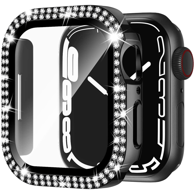Premium Apple Watch Case Bling Rhinestone Glass Screen Protector Shockproof Protective Cover Luxury Design