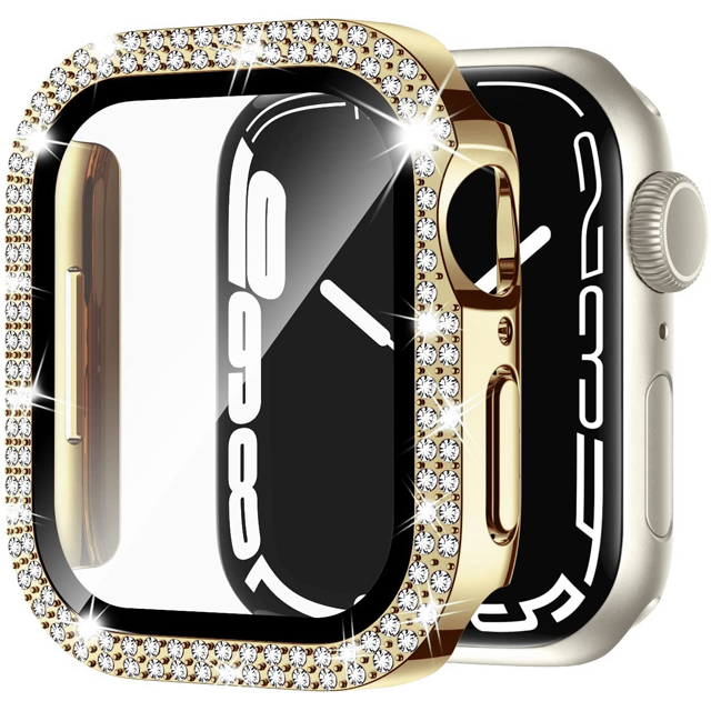 Premium Apple Watch Case Bling Rhinestone Glass Screen Protector Shockproof Protective Cover Luxury Design