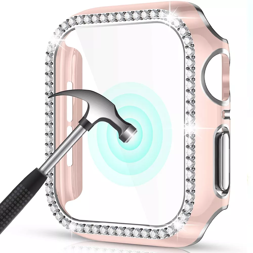 Premium Apple Watch Case Bling Rhinestone Glass Screen Protector Shockproof Protective Cover Luxury Design